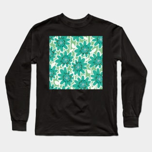 Fun Flower Power Retro Style Flowers pattern in a querky style, yellow , pink , turquoise , white and green Long Sleeve T-Shirt